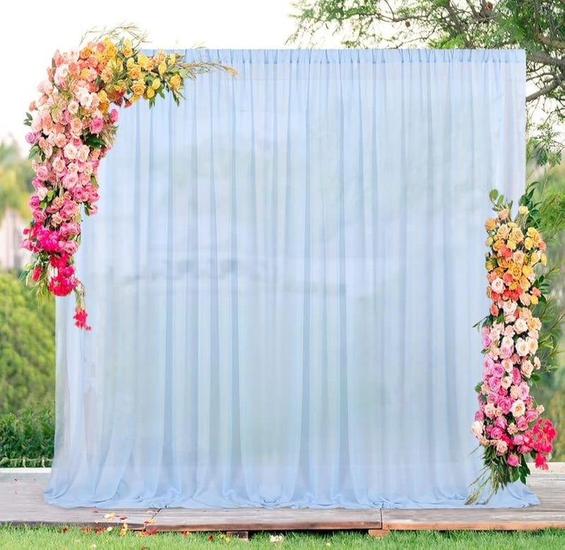 QueenDream Baby Blue Chiffon Backdrop Wedding Photo Backdrop 10x10ft Sheer Backdrop for Parties Wedding Arch Draping Fabric - Image 1